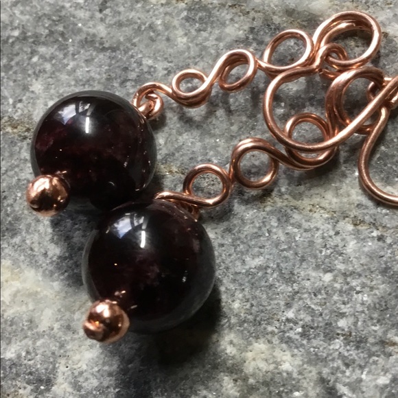 high grade genuine red garnet copper earrings - Picture 2 of 6